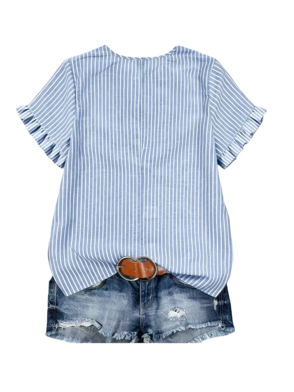 Linhara Blue & White Stripe Lace trim Blouse XL - Picture 3 of 3